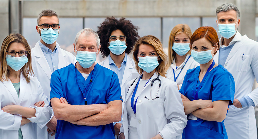 Health care workers, wellness programs, employee wellness, masked doctors